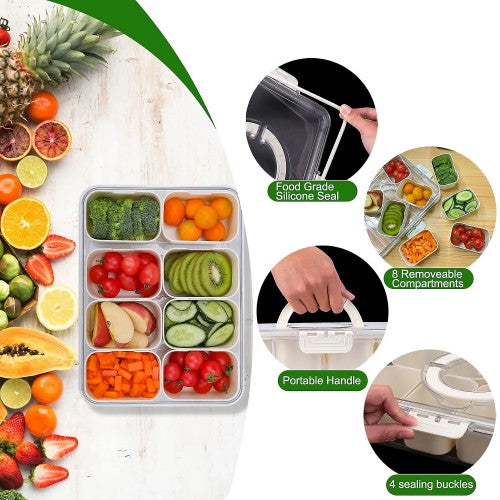 Snackle Box Container, 8 Compartment Divided Serving Tray with Lid and Handle for Food, Snacks, Nuts, Fruits, Picnic, Travel Snackle Box Container, 8 Compartment Divided Serving Tray with Lid and Handle for Food, Snacks, Nuts, Fruits, Picnic, Travel